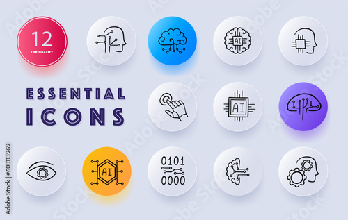 Digital transformation icon set.. A visual representation of the process of digitization and modernization. Technology. Neomorphism style. Vector line icon for Business and Advertising