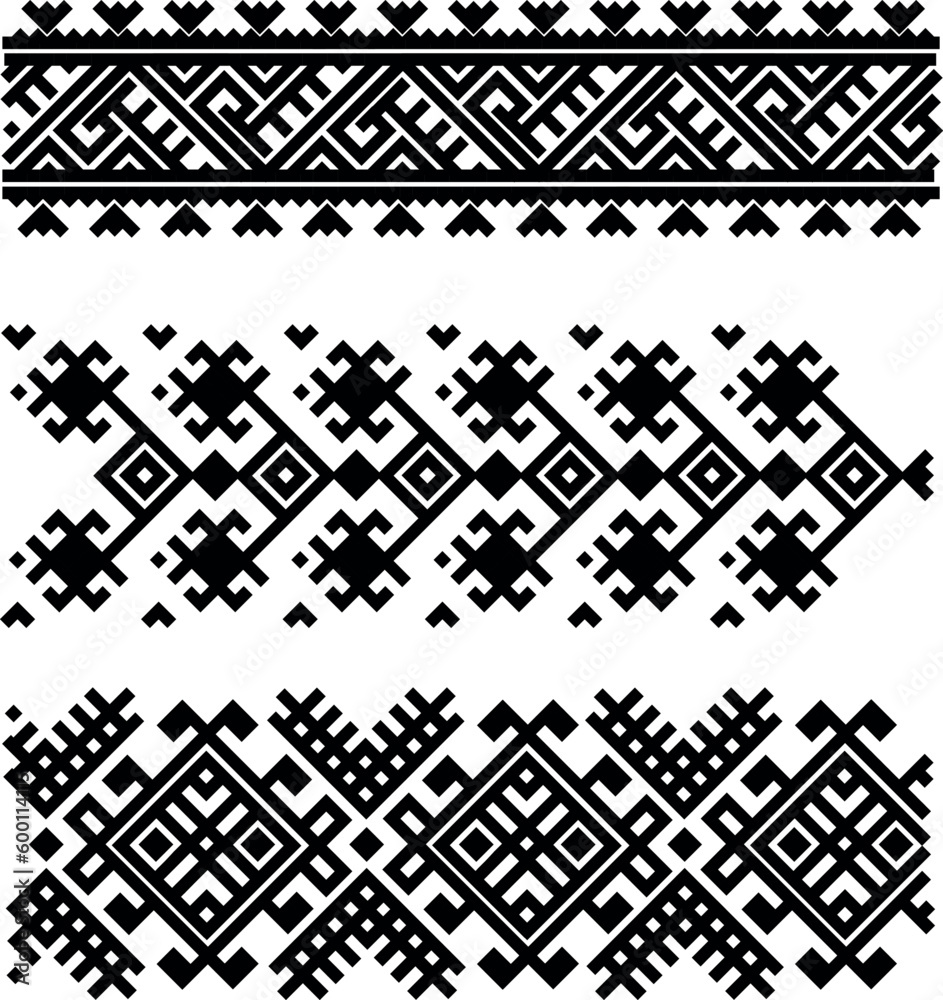 Fototapeta premium Set of 3 Ukrainian Ornament Compositions. For postcards, posters, interior and fabric printing