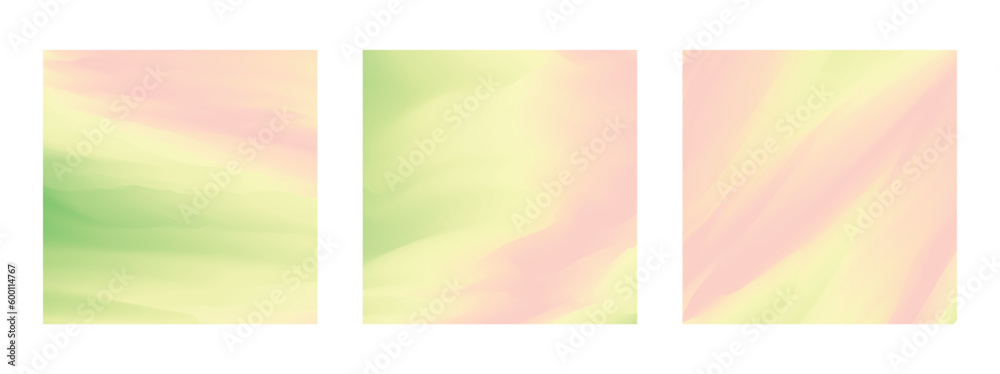 Abstract delicate pastel coral and green vibrant gradient colors backgrounds for fashion flyer, brochure designs. Set of yellow and pink square wallpaper for mobile apps, ui design, banner, poster