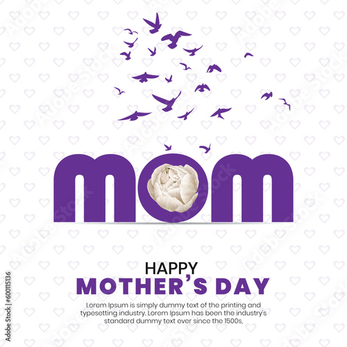 Happy mothers day with flower and birds silhouette