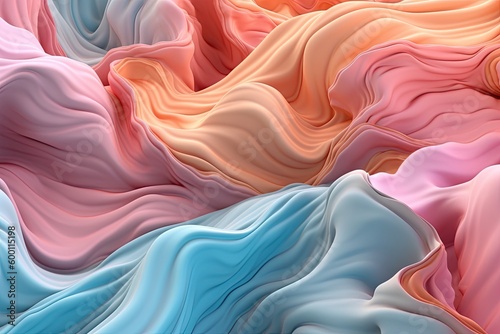 An ethereal and dreamy pastel background illustration with flowing violet and turquoise liquid. Generative AI