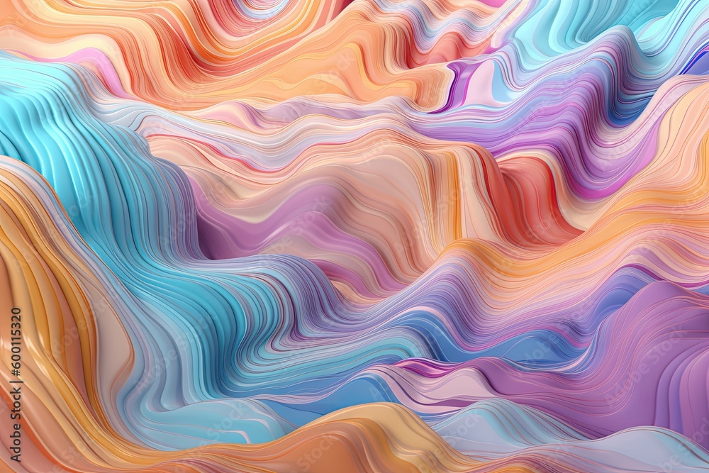 Obraz premium An ethereal and dreamy pastel background illustration with flowing violet and turquoise liquid. Generative AI