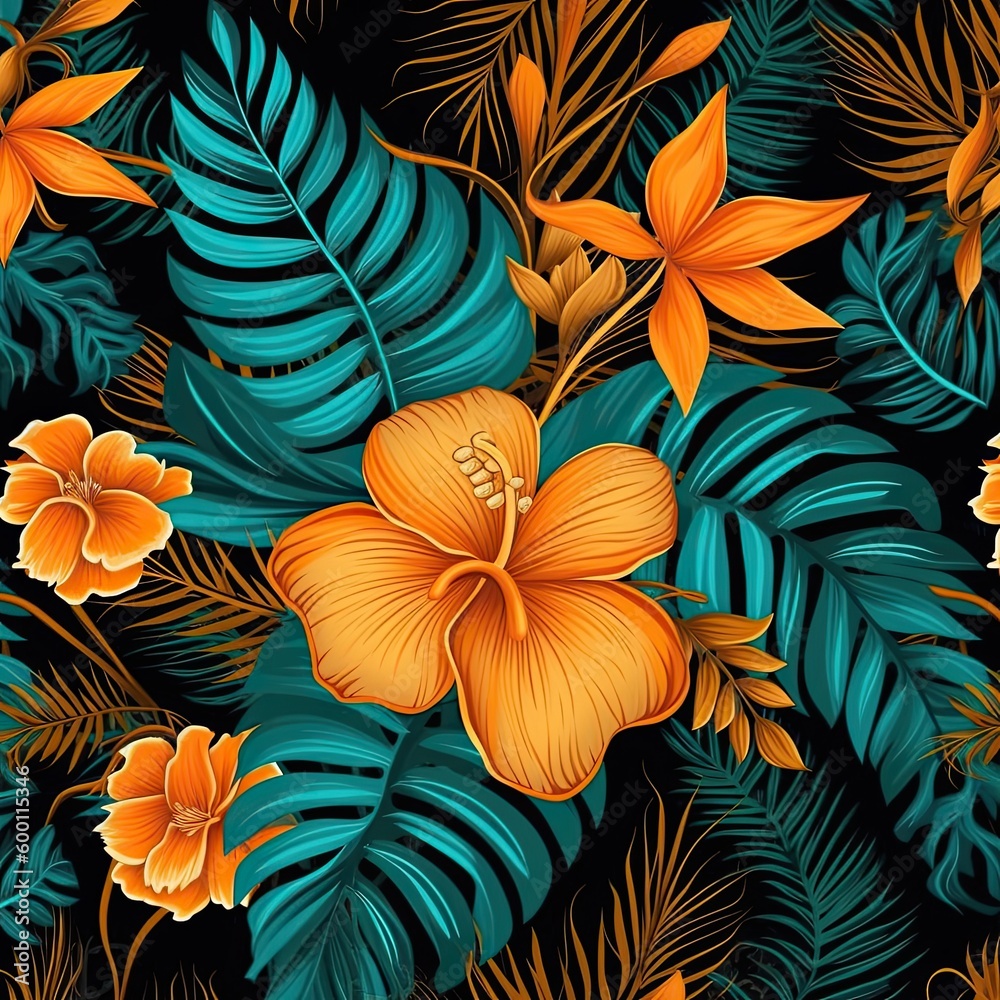 Fototapeta premium Seamless pattern of fresh green foliage leaves in the background. Ideal for eco-friendly designs. Generative AI