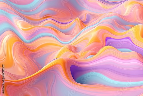 An ethereal and dreamy pastel background illustration with flowing violet and turquoise liquid. Generative AI