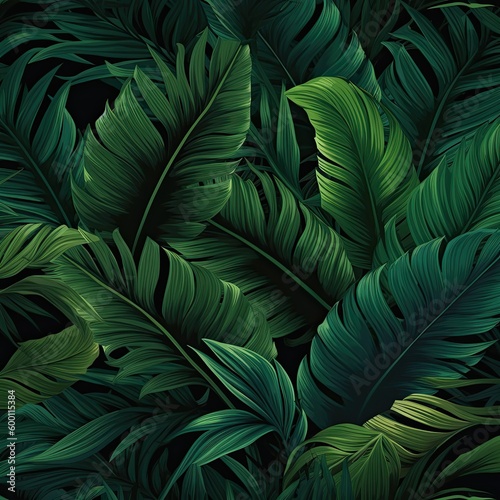 Seamless pattern of fresh green foliage leaves in the background. Ideal for eco-friendly designs. Generative AI