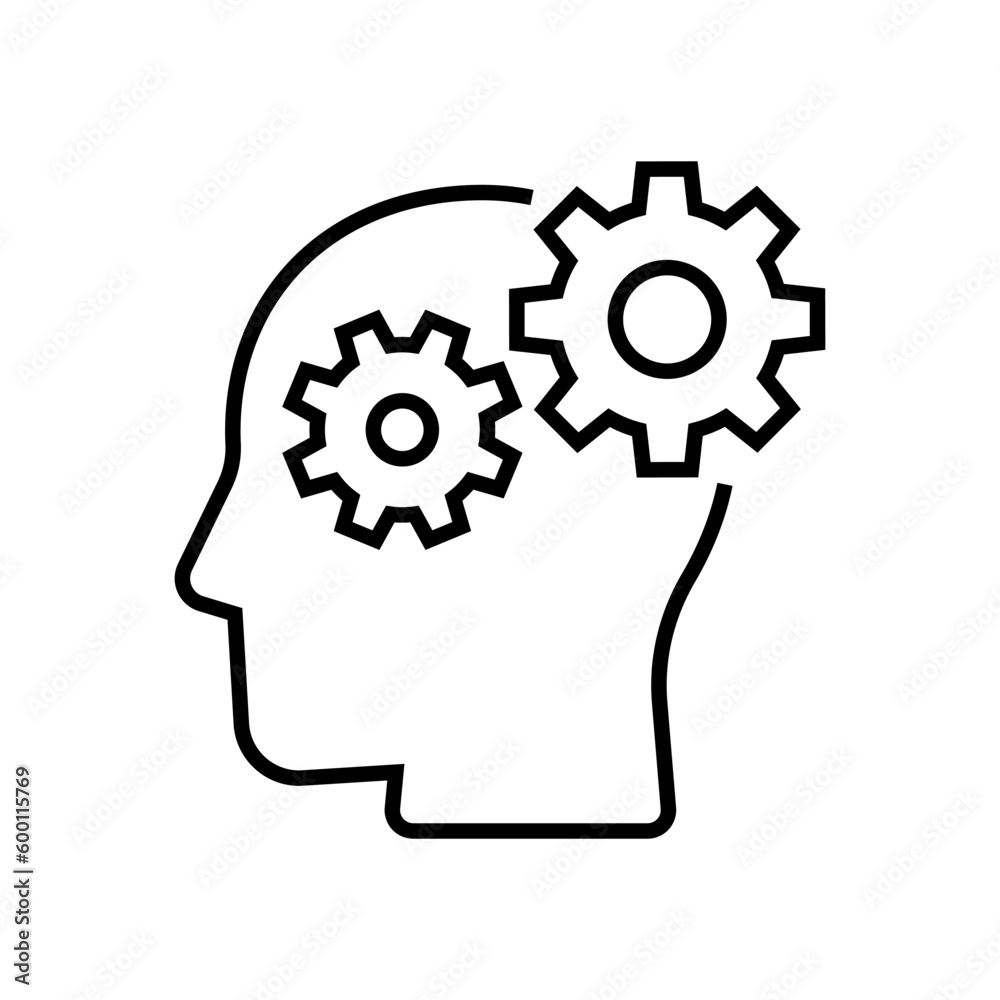 Human head gears tech logo, Cogwheel engineering technological inside brain, Artificial intelligence, Isolated on white background, Vector illustration - obrazy, fototapety, plakaty 