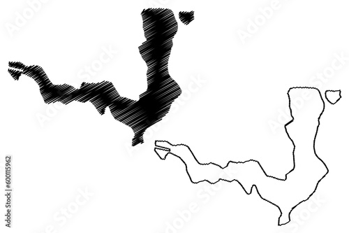 Lake Palic reservoir (Republic of Serbia) map vector illustration, scribble sketch Palić, Palićko jezero or Palicsi-tó map