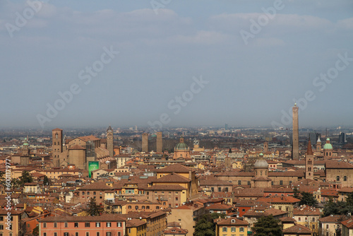 skyline panorama of bologna in italy, view of Asinelli-tower