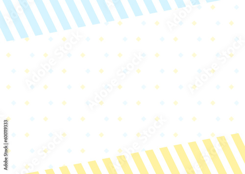 Print op canvas 背景　ストライプの縁取りとドット柄　水色と黄色