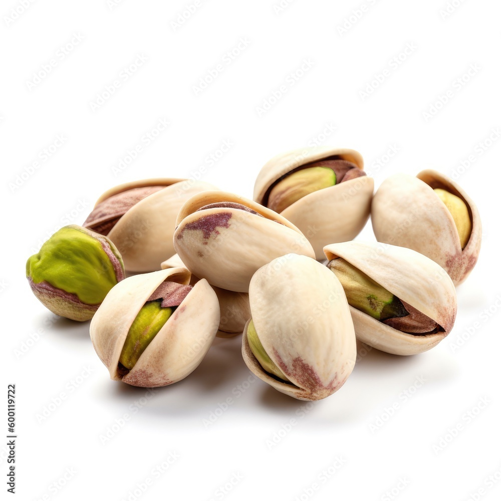 Green organic ripe fresh raw pistachio on white background Generative AI Illustration Green organic ripe fresh raw pistachio on white background Generative AI Illustration
