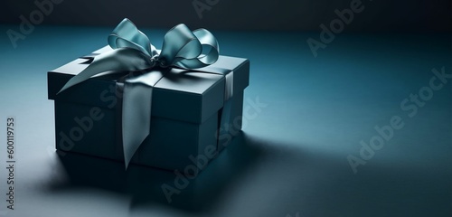  blue gift box with white bow on light blue background, 3D Render, 3D Illustration. Genarative ai