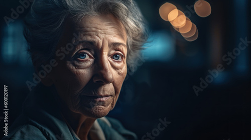 Portrait of a calm elderly woman created with generative AI technology