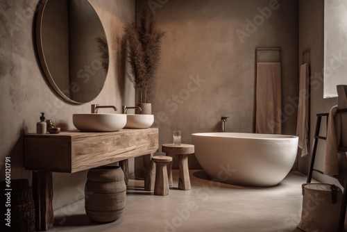 Designer Bathroom with Boho-Scandinavian Accents  Freestanding Bathtub  and Sophisticated Design..