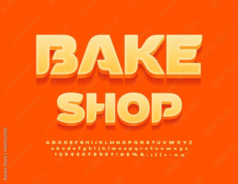 Vector modern Signboard Bake Shop. Trendy Artistic Font. Creative Alphabet Letters, Numbers and Symbols