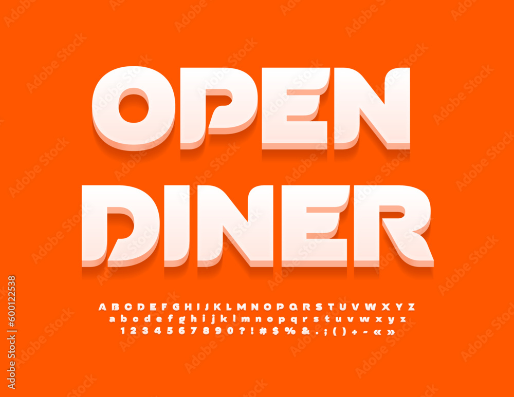 Vector modern sign Open Diner with creative Font. Stylish Alphabet Letters and Numbers set Vector modern sign Open Diner with creative Font. Stylish Alphabet Letters and Numbers set