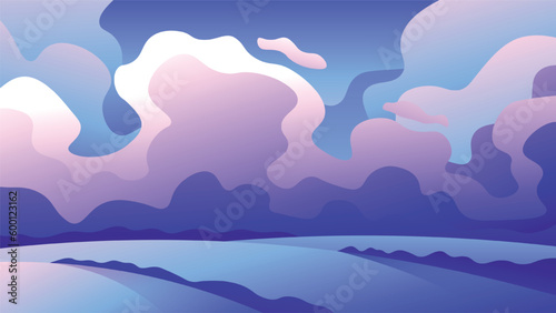 Abstract illustration of heavy storm clouds towering over evening field view.