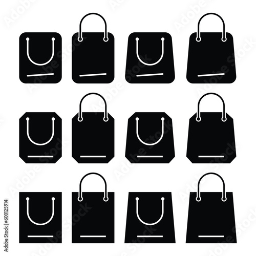 paper bag or shopping bag set silhouette design icon, vector for mobile app, web.