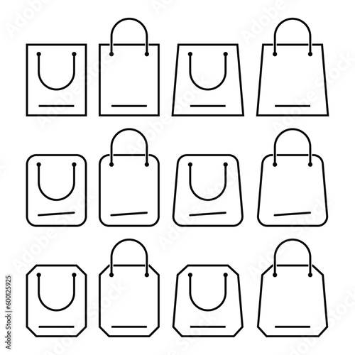 paper bag or shopping bag set icon minimalist design, vector for mobile app, web.