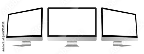 Realistic Mockup computer. Screen monitor display on three sides with blank screen for your design. Realistic vector illustration EPS 10