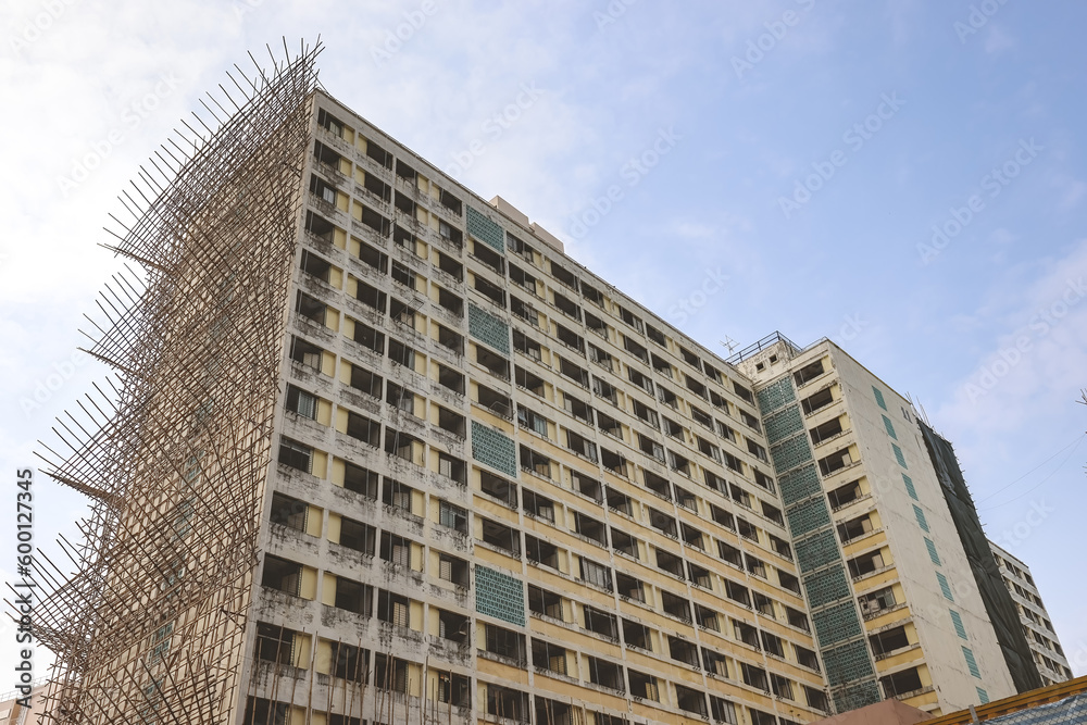 April 30 2023 Shek Lei Estate building being demolished, hk