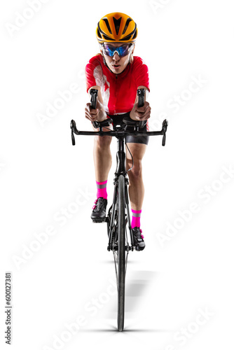 Athlete cyclists in silhouettes on white background. Isolated on white. 