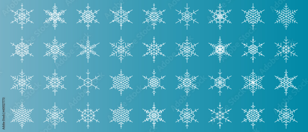 snowflakes thin line icon set such as pack of simple snowflake, snowflake, snowflake, icons for report, presentation, diagram, web design