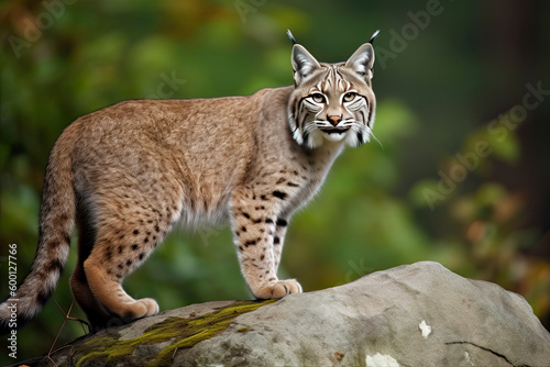 Bobcat  Lynx rufus  standing on a rock