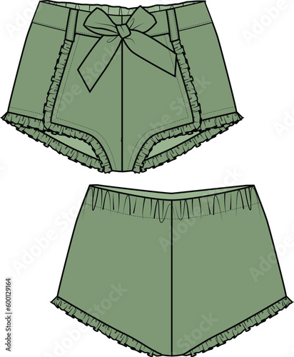 KIDS UNISEX BOTTOM WEAR SHORT FRONT AND BACK VECTOR