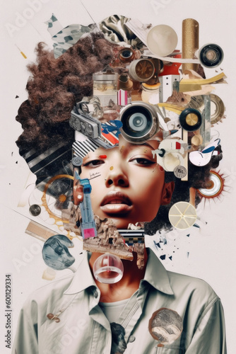 Digital collage of diverse people, afro portrait. generative ai.