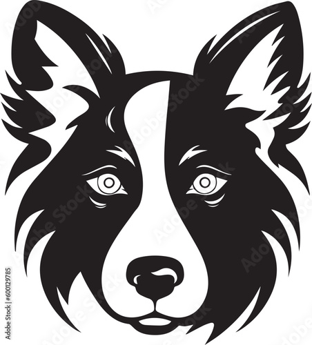 Dog head logo, Border collie face logo isolated on a white background, SVG, Vector, Illustration.	