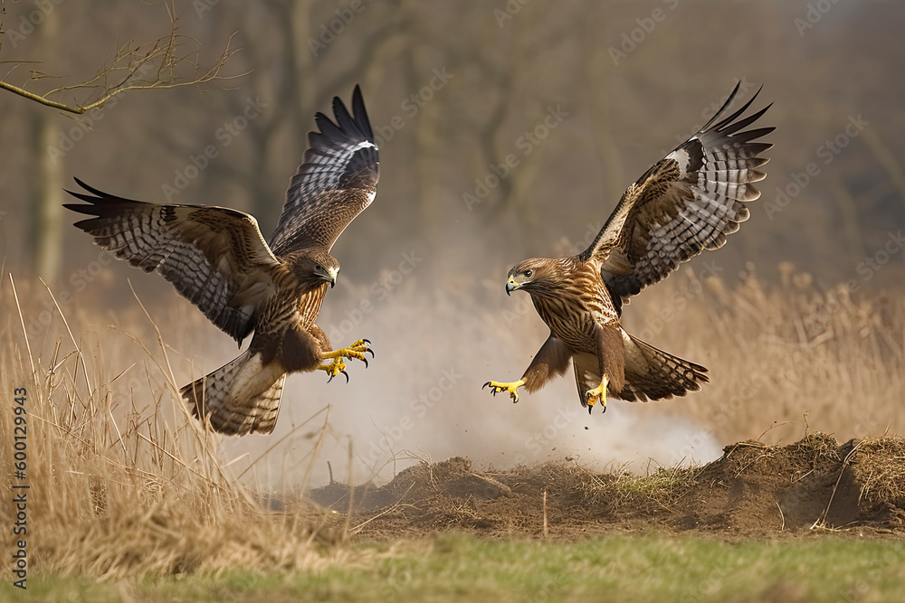 Fototapeta premium Common buzzard (Buteo buteo) in fight