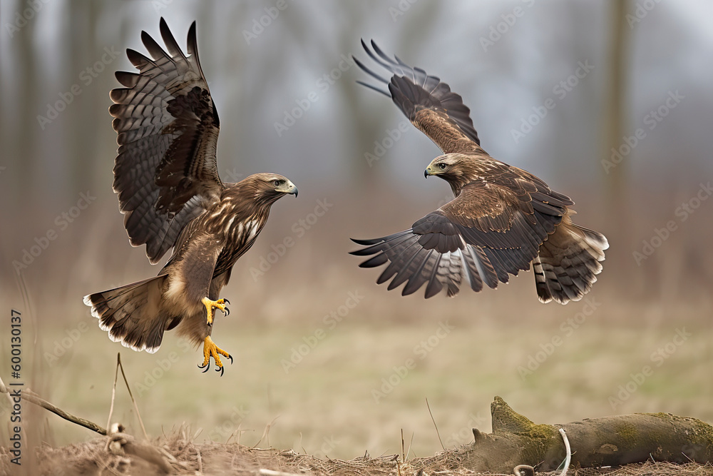 Obraz premium Common buzzard (Buteo buteo) in fight