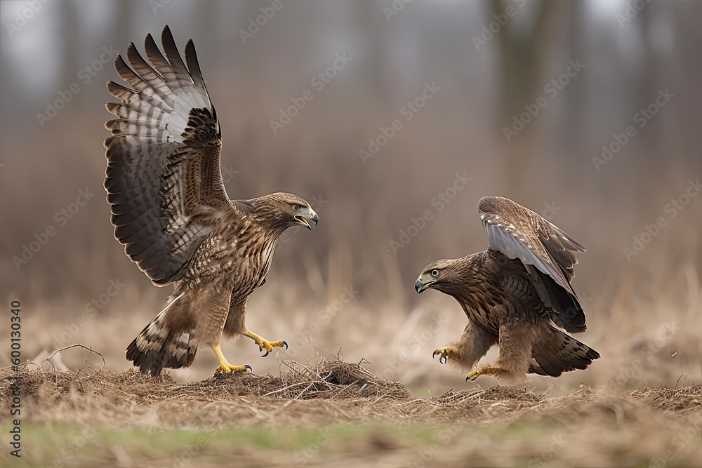 Obraz premium Common buzzard (Buteo buteo) in fight