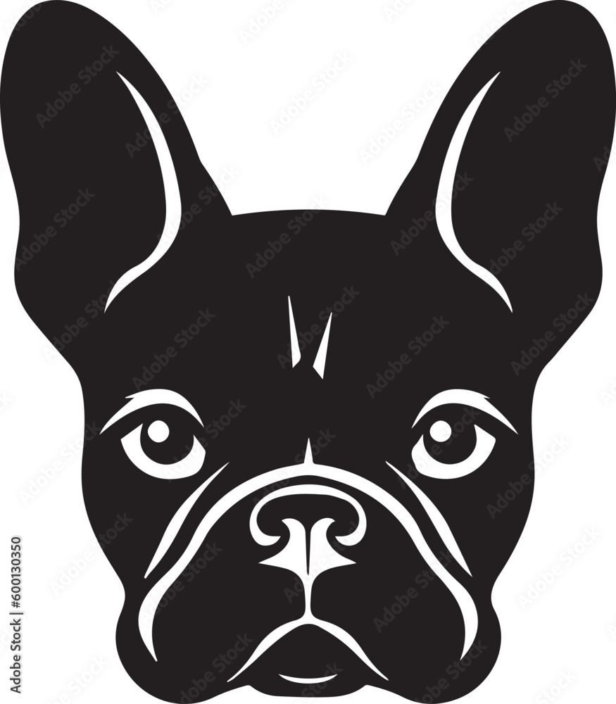 Dog head logo, French bulldog face logo isolated on a white background
