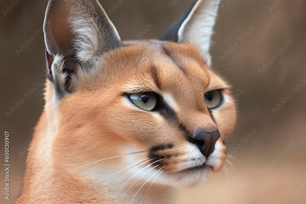 Detail of caracal head with attentive look