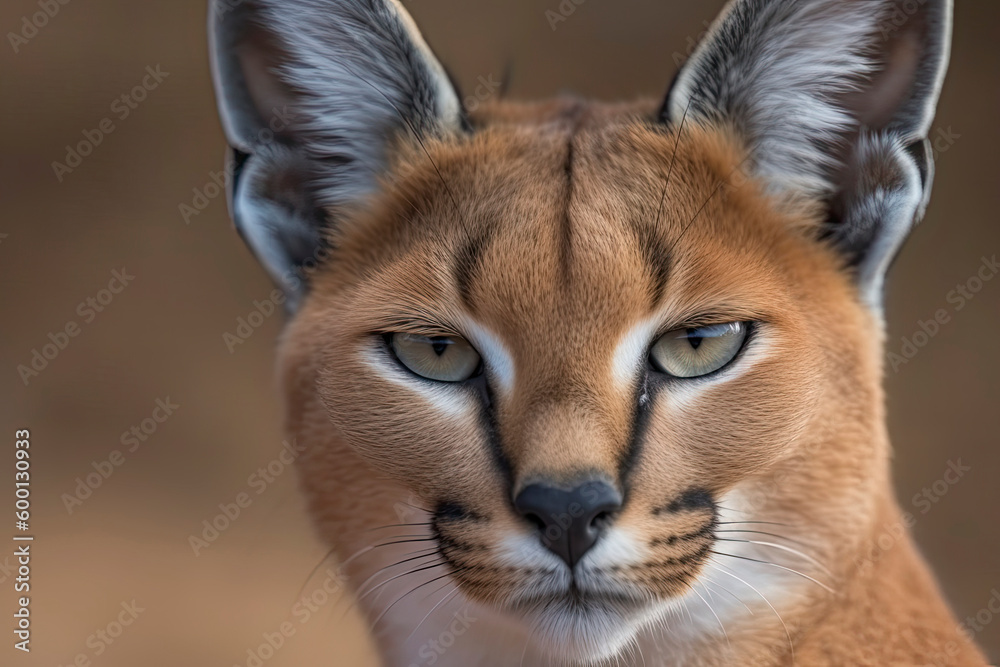 Obraz premium Detail of caracal head with attentive look