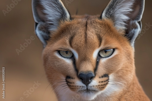 Detail of caracal head with attentive look