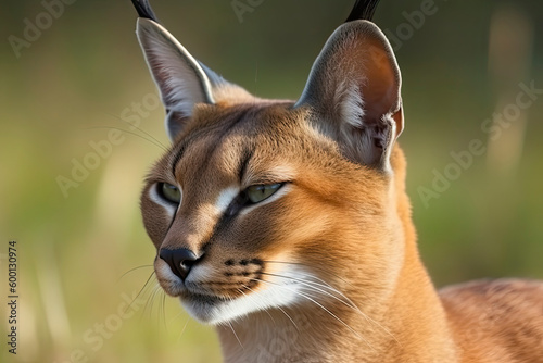 Detail of caracal head with attentive look © surassawadee