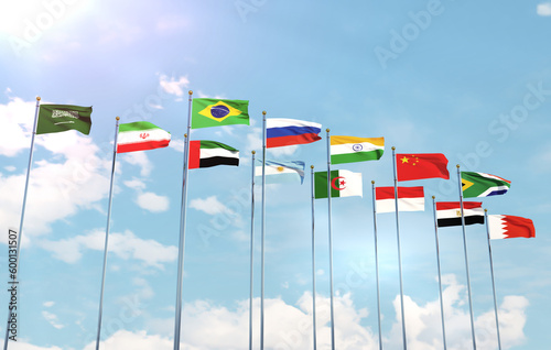  Flags of BRICS and Applicant Countries, Including Brazil, Russia, India, China, South Africa, Iran, Turkey, and More