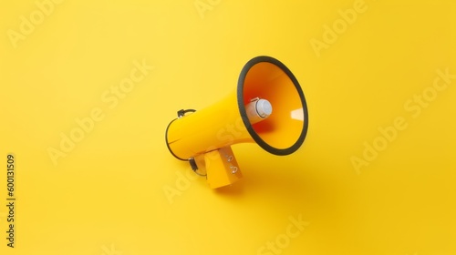 A yellow megaphone on a yellow background created with Generative AI technology