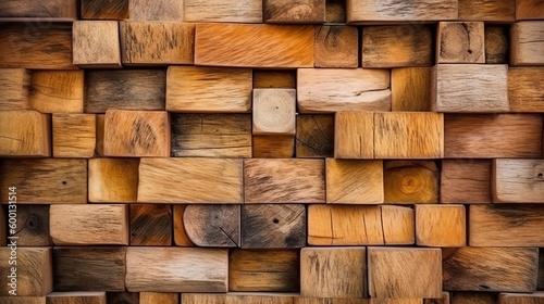 A rustic wooden wall composed of various pieces of wood created with Generative AI technology photo