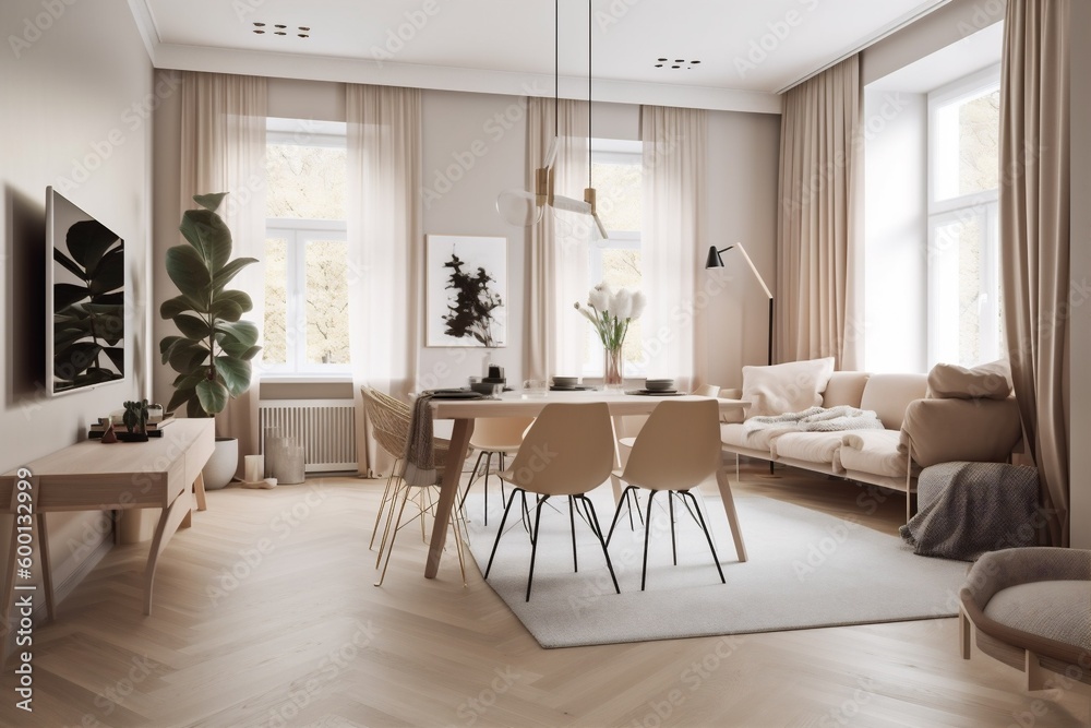 interior background sofa modern home lifestyle design wall light furniture estate floor. Generative AI.