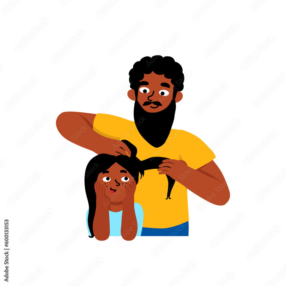 Father everyday moment life. Happy Fathers day. Latino dad is combing