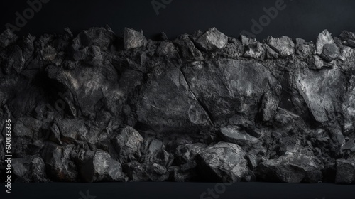 黒いコンクリートの壁、グランジ石の質感、ダークグレーの岩肌背景パノラマワイドバナー AI