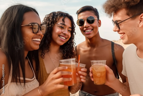 A group of young people standing next to each other holding drinks created with Generative AI technology