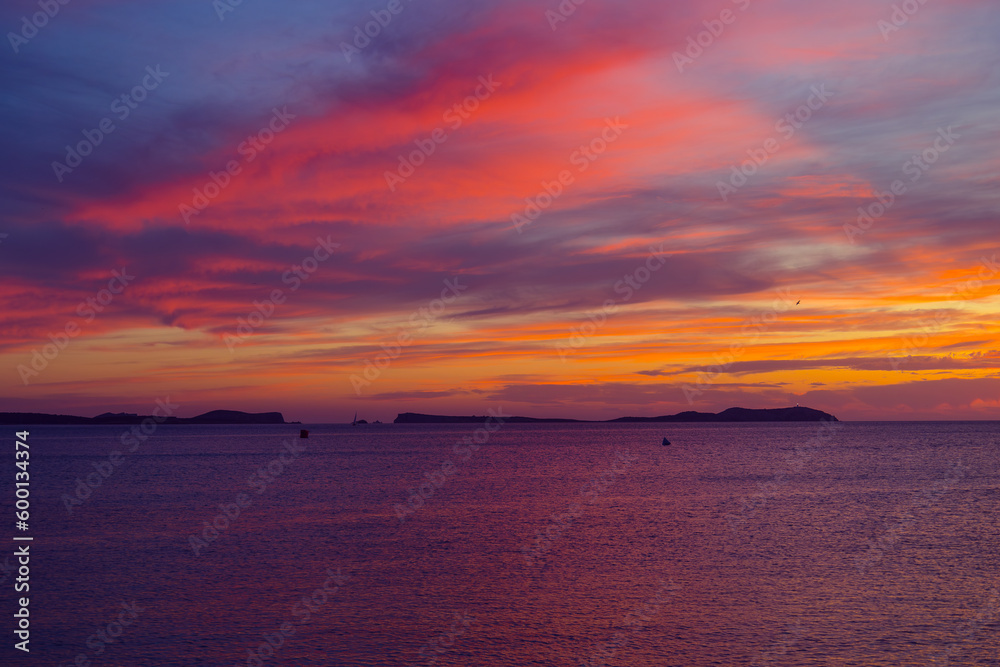 Sunset at Saint Antonio de Portmany - Ibiza. Sunset at Ibiza with beautiful skies over the ocean