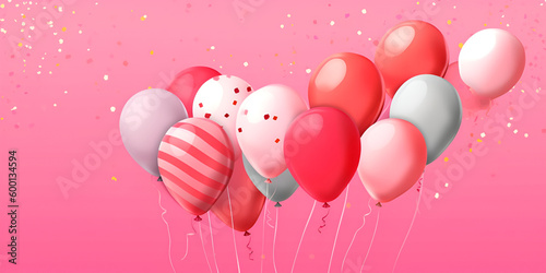 Baloons on the pink background, Generative AI