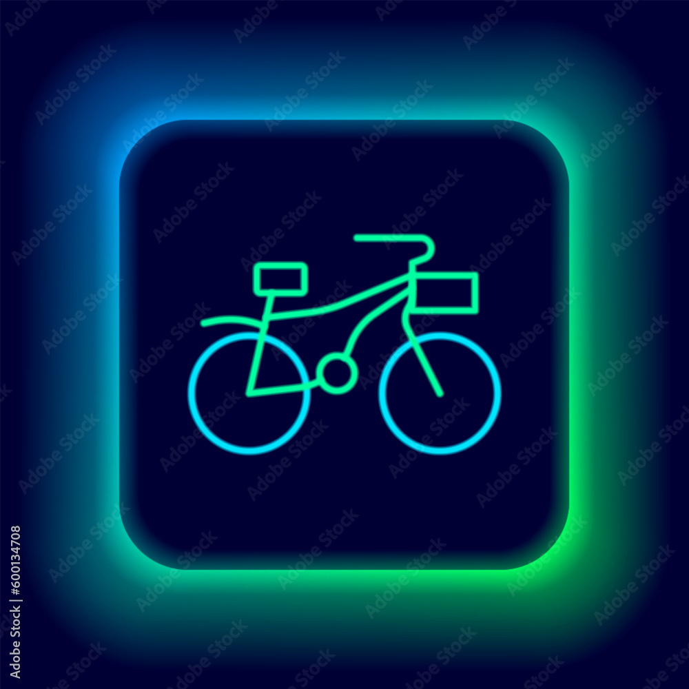 Glowing neon line Bicycle icon isolated on black background. Bike race. Extreme sport. Sport equipment. Colorful outline concept. Vector Glowing neon line Bicycle icon isolated on black background. Bike race. Extreme sport. Sport equipment. Colorful outline concept. Vector