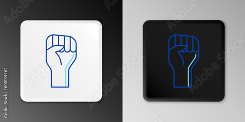 Line Raised hand with clenched fist icon isolated on grey background. Protester raised fist at a political demonstration. Empowerment. Colorful outline concept. Vector