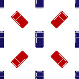 Blue and red Refrigerator icon isolated seamless pattern on white background. Fridge freezer refrigerator. Household tech and appliances. Vector Illustration